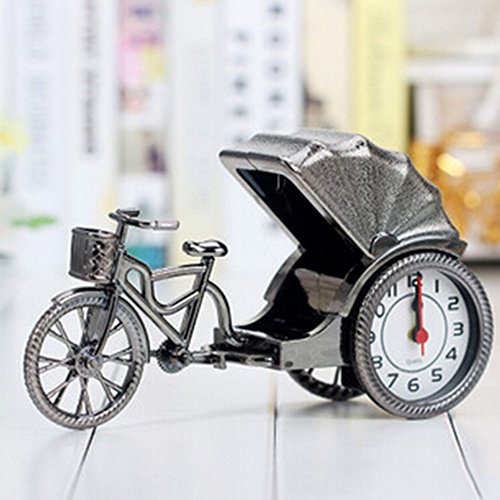 KAKA(TM) Vintage Jinrikisha Design Digital Alarm Clock Creative Gifts for Kids Children Car Lovers - Silver