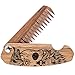 Beard Comb for Men Pocket Folding Combs for Mustache & Hair Travel Natural Wooden Comb with Real Man Engraving - Perfect for Use w/Beard Balm Oil (Half Skull)