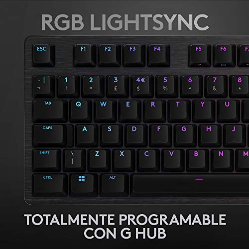 Logitech-G512-Teclado-Gaming-Mecanico-RGB-LIGHTSYNC-Teclas-retroiluminadas-GX-Tactil-Marron-Aleacion-de-Aluminio-Teclas-F-Personalizables-Paso-de-USB-Disposicion-QWERTY-ES-CarbonNegro