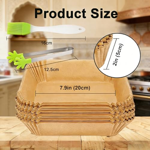100 Pcs Air Fryer Papers Disposable, Air Fryer Liners, Oil-proof, Water-proof, Unbleached Parchment Paper for Air Fryer, Baking, Roasting, 7.9inch/20cm,Square