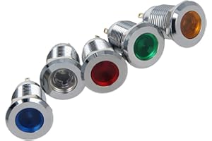 Aicosineg Red Yellow Blue Green White 12V 0.47" Hole Diameter Indicator Light Flush Panel Mount for Electrical Control Panel 5Pcs