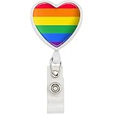 Rainbow Pride Gay Lesbian Contemporary Heart Lanyard Retractable Reel Badge ID Card Holder - White