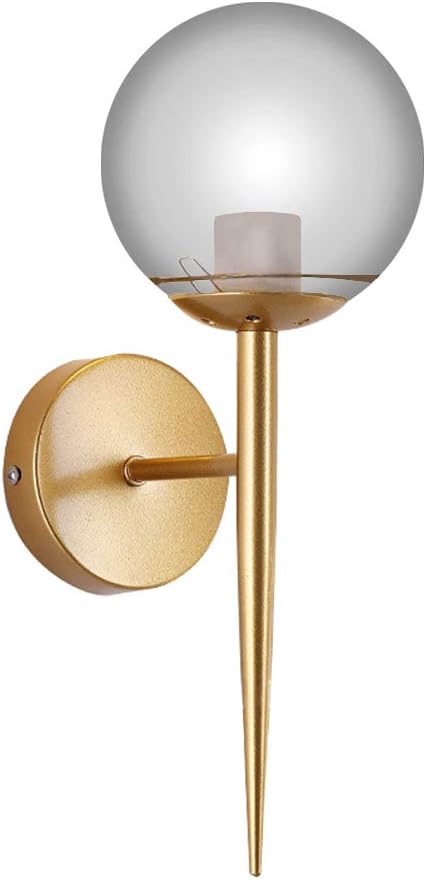 Modern Wall Lamp Bedside Lamp, Circular Clear Glass Wall Light E27 Reading Candlestick Lampshade Crystal for Bedroom Hotel Living Room Cafe Bar (Gold)