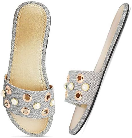 Aishwary Glams Grey Slip on Fancy Flat Slippers for Women's