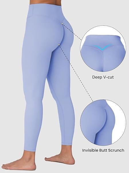SUNZEL SUNZFLY INVISIBLE BUTT SCRUNCH WORKOUT LEGGINGS FOR WOMEN, BUTT LIFTING HIGH WAISTED GYM YOGA PANTS WITH TUMMY CONTROL 25″ LIGHT BLUE LARGE