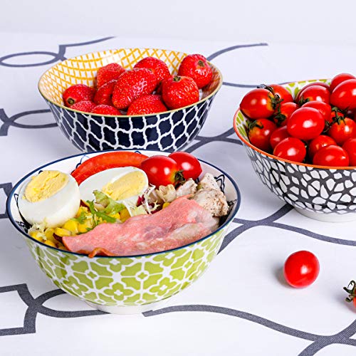 image for E-Gtong 27OZ Hand-Painted Cereal Bowls Set of 6, Multicolor Porcelain 