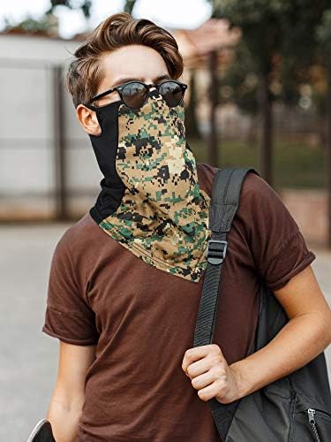 A black face and neck gaiter with a unique design.