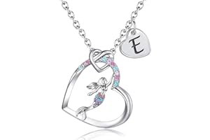 BAOWING Mermaid Gifts for Girls Mermaid Initial Heart Necklace Rainbow Mermaid Jewelry Gifts for Daughter Granddaughter Niece Teen Girl