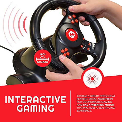 EVORETRO Super Gaming Steering Wheel with Pedals compatible for