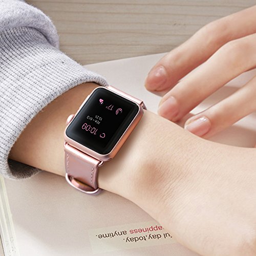 Marge Plus Compatible with Apple Watch Band 38mm 40mm, Genuine Leather iWatch Strap Compatible with Apple Watch Series 5 4 (40mm) Series 3 2 1 (38mm) Sport and Edition, Rose Gold