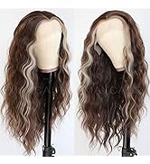 Maycaur 13X3 Lace Long Loose Curly Lace Wigs Brown Blonde Synthetic Lace Front Wigs Ombre Color C...