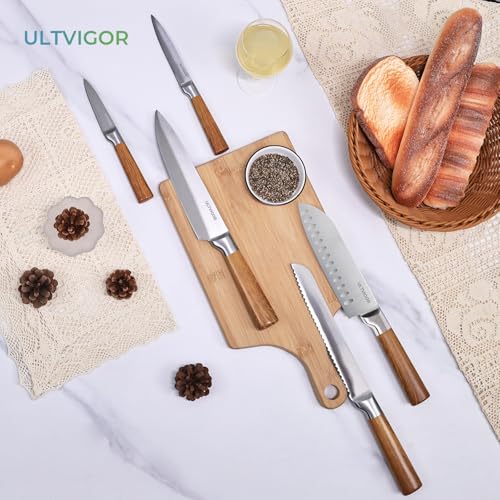 ULTVIGOR Jogo de Facas 5 Peças, 4CR13 Aço Inoxidável Afiado e Durável, Cabos antiderrapante, Corte Preciso para Cozinhas Domésticas, Inclui Faca de Chef, Santoku