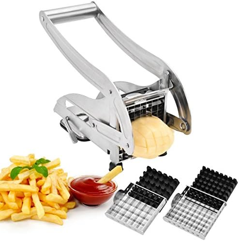 French Fry Cutter, CUGLB Homemade Potato Chip Chipper with 2 Thickness Adjustable Stainless Steel Blades and Non-Slip Suction