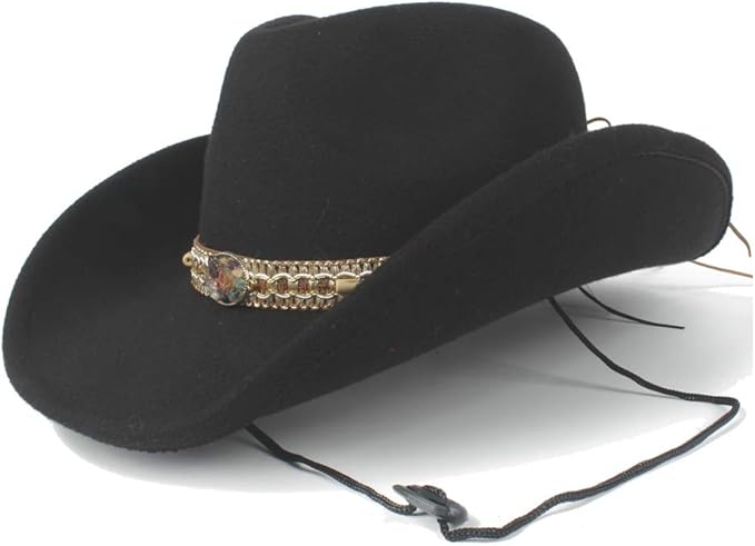 Amazon Z L F J P テンガロンハット ファッション冬のカウボーイハットウールファッション女性の鮮やかさを織り込んだベルトカウボーイハット無地アウトドア 色 ブラック サイズ 56 59cm 帽子 通販