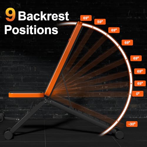 VENDUX Assembly-Free Workout Bench for Home Gym, Foldable Weight Bench Press, 660 LBS Stable Incline Decline Bench, Sit-Up Bench for Full Body Strength Training