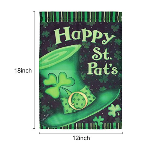 Getfitsoo Home Garden Shamrock Flag 12 x 18 Inch Decorative St Patrick Day Sleeve Hat Clover House Flag(Happy St Pat's) - Thumbnail 2