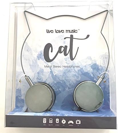 Live Love Music Cat Ear Metal Stereo Headphones Blue Grey