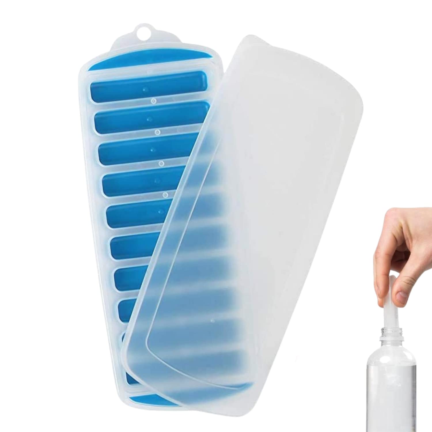 1 Pack Ice Cube Tray,Narrow Water Bottle Ice Stick Tray with Lid,Bottom Silicone Ice Trays for Sports Drinks and Water Bottles Whikskey Cocktails(Random Color)