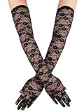 Simplicity Women's Vintage Floral Lace UV Protection Gloves,Black_Fullfinger