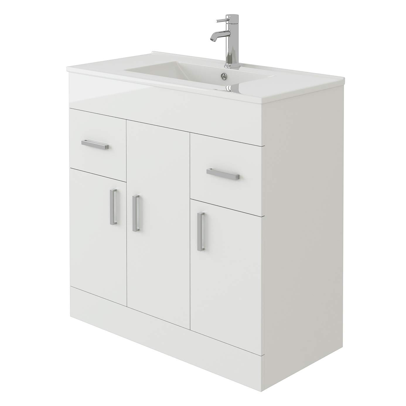 VeeBath Sphinx High Gloss White Free Standing Basin Vanity Cabinet Unit & Rectangular Sink - 800mm