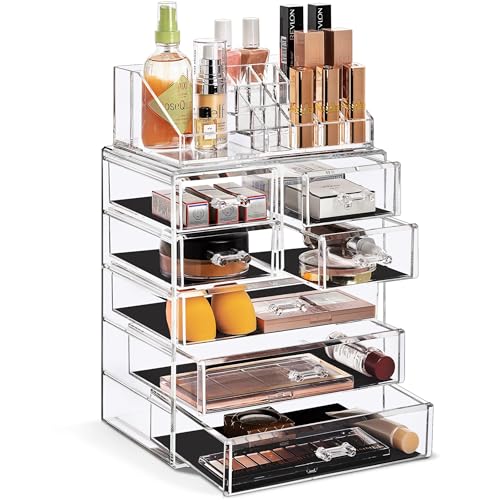 Sorbus Makeup Organizer, 7-Drawer Acrylic 2-Piece Set (Clear)