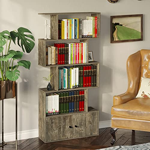 Rolanstar Bookcase with 5Tier Bookshelf with Door