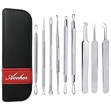 Blackhead Remover Acne Tool Kit , Aooher Professional Stainless Steel Comedone Extractor Instrument Tool Set for Curing Facial Blemish Whitehead 9PCS