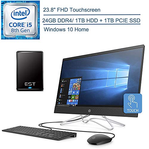 2020 HP 24 All in One Desktop Computer/ 23.8″ FHD Touchscreen/Intel Hexa-Core i5-8400t Up to 3.3GHz/ 24GB DDR4 RAM/ 1TB HDD + 1TB PCIE SSD/DVDRW/AC WiFi/Windows 10 + EST 500GB External Hard Drive
