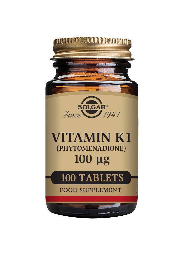 Solgar Vitamin K1 (Phytomenadione) 100 µg Tablets - Pack of 100 - Supports The Liver - for Healthy Bones - Vegan, Gluten Free and Kosher