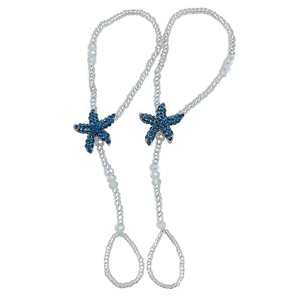Fine Lady Something Blue Rhinestone Starfish Pearl Foot Jewelry Crystal Silver Bridal Barefoot Sandal Beach Wedding Ideas One Pair