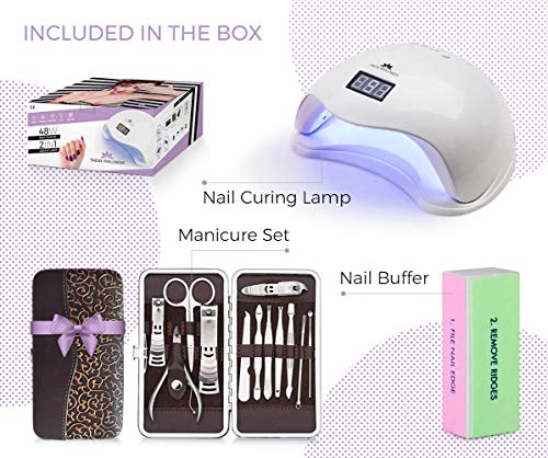 48W UV Nail Lamp + Manicure Set & Nail Buffer - UV Led Nail Lamp