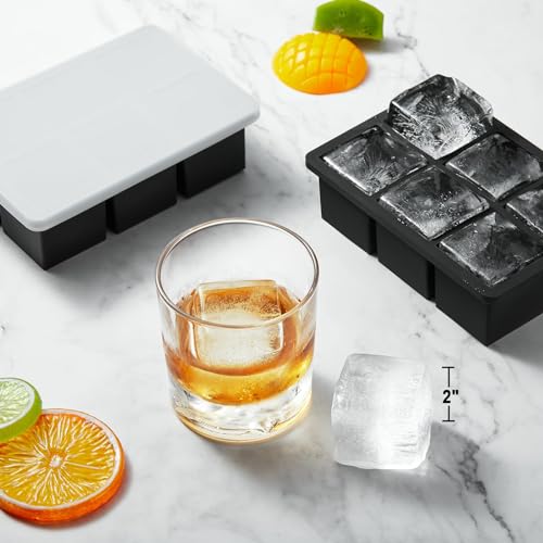 Large Ice Cube Tray with Lid for Whiskey Big Square Ice Cube Maker for Cocktail - 2Pack Silicone Old Fashioned Ice Cube Trays - Huge Cubed Ice Trays for Whisky