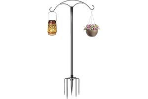 MULIVID 85 Inch Shepherds Hooks for Outdoor,Heavy Duty Shepherds Hooks for Outdoor with 5 Prong Base, Adjustable Stand Hanger for Garden Plant, Hummingbird Feeder, Lantern, Hanging Wedding Decor (1 Pack)