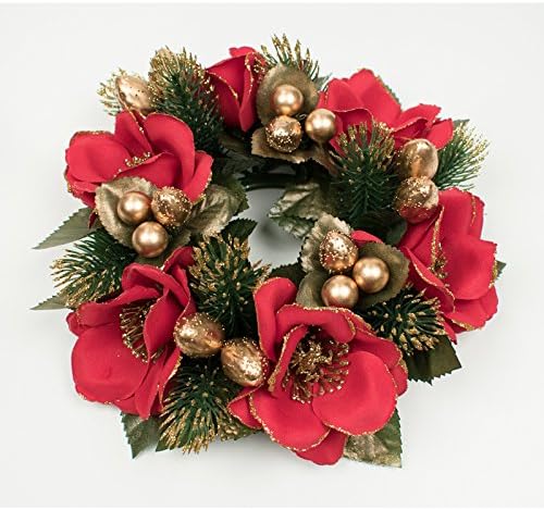 swerox Christmas Candle Ring Magnolia Nuts and Pine Red, Gold and Green for 3" Pillar Candle