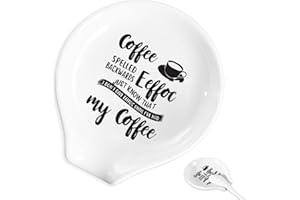 RAOSIME Coffee Spoon Rest and Spoon,Funny Coffee Quote Black And White Ceramic Coffee Spoon Holder-Station Decor Coffee Bar Accessories-Gifts for Coffee Lovers (Coffee Spelled EEFFOC)