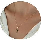 SUFOPE Cross Necklace for Women, 14K Gold Plated/Silver Chain Necklace Layered Dainty Sideways Cross Pendant Choker Necklace Simple Cute Jewelry for Women Christmas Day Gifts