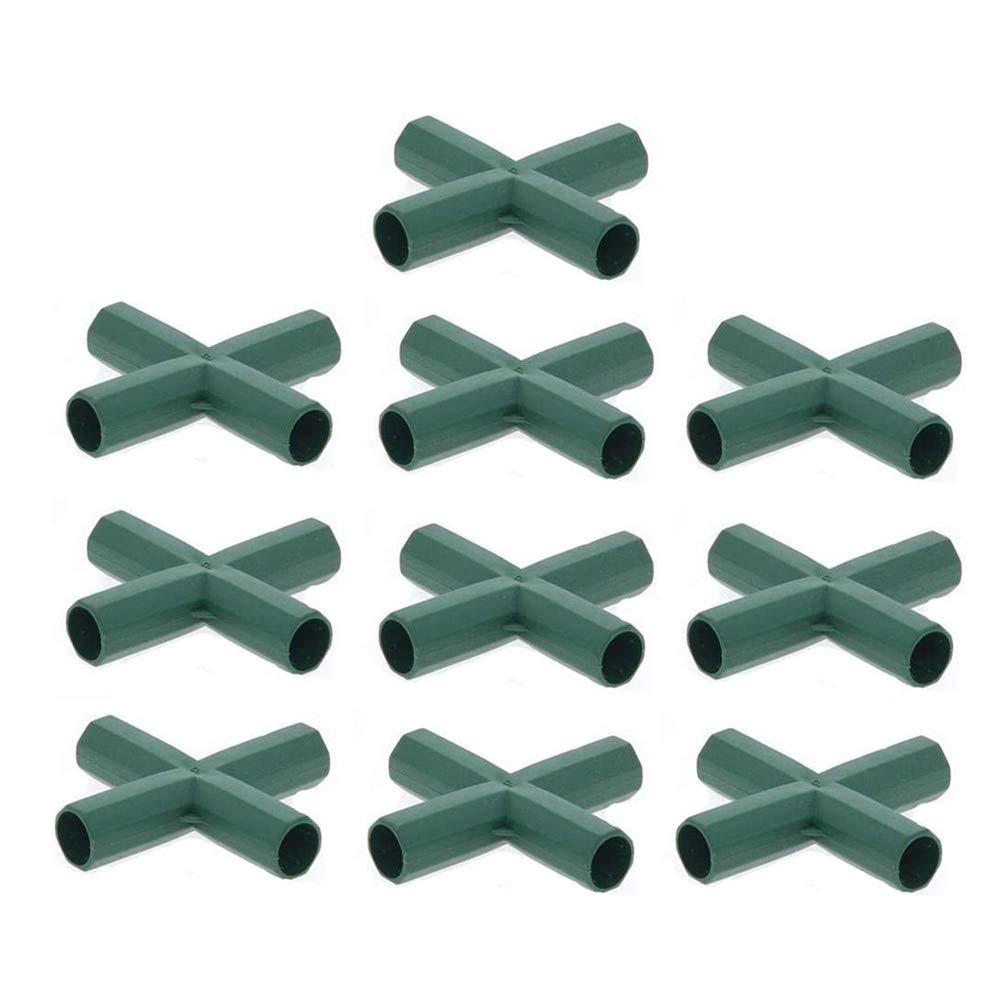 10PCS Plastic Coated Canes Connector for Garden Framework/Supports Cages/Fruit Cages/Netting Frames/Fencing, Greenhouse Frame Furniture Building Connectors (4 Way Cross Connector for 11mm Rods)