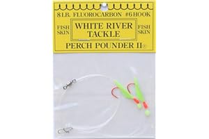 J Deez White River Tackle Perch Pounder II Fishing Hook Rig, 1 Pc, Size 8, 6, 4, Fish Skin, Ready for Weight/Sinker & Live Bait