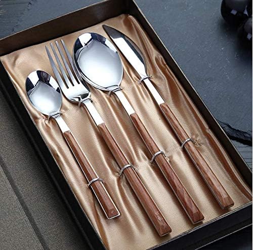 Silverware Set, GIGRIN Stainless Steel 4 Piece Flatware Cutlery Set with Imitation Wood Handle, Vintage Style Utensils Service, Dishwasher Safe