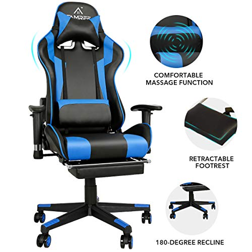 Famree Gaming Chair Racing Style Office Computer Chair Massage Ergonomic PU Leather PC Chair with Lumbar Pillow Headrest… - Image 3