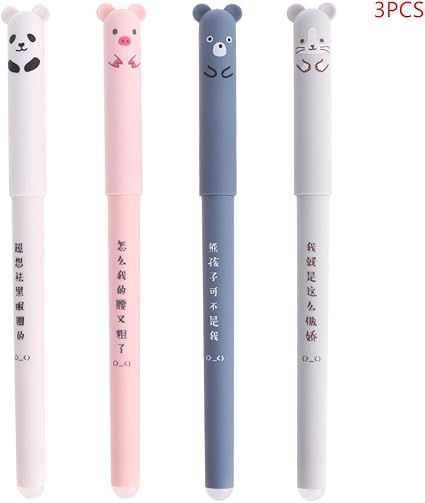 Eliky 3 Pcs Kawaii Dessin Animé Stylo à Encre Gel Effaçable école Fournitures De Bureau Papeterie étudiant
