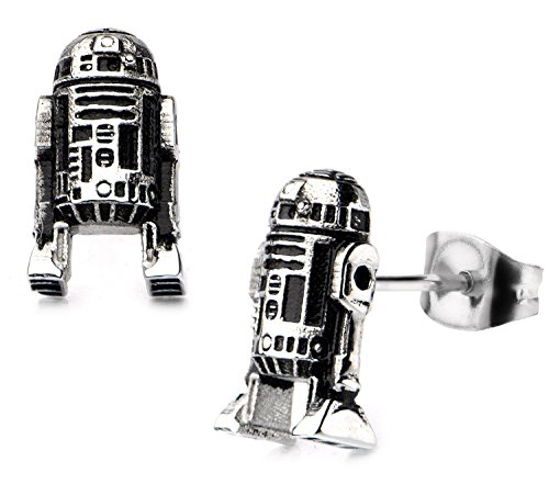 Star wars r2d2 stud earrings silver 3d stainless steel detailed