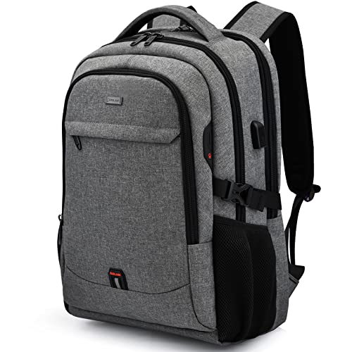 DUSLANG 17 Inch Travel Laptop Backpack Water Resistant College Backpack for Men Laptop Bag with USB Charging Port,Light Grey