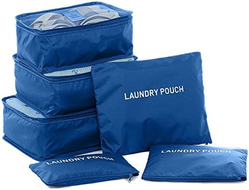 Co Travel Organizer | Set of 6 Superb Travel Luggage Compression Pouches Laundry Bag Kit | Dark Blue