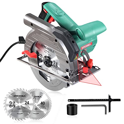 Hychika Better Tools For Better Life Scie Circulaire Hychika 1500W, 6 Vitesses Réglables, 2200-4700Prm, 2 Lames De Scie Ø 190Mm (40T&24T), Profondeur De Coupe Max.:65Mm(90°), 45Mm(45°), Moteur En Cuivre Pur, 3M Cordon D'Alimentation