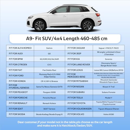 Car Cover, Holthly 10 Layers, Breathable, The Outer Car Cover Provides Protection Against Wind, Water and UV Rays. Suitable for Audi Q5, BMW X3 and Other Vehicle Models
