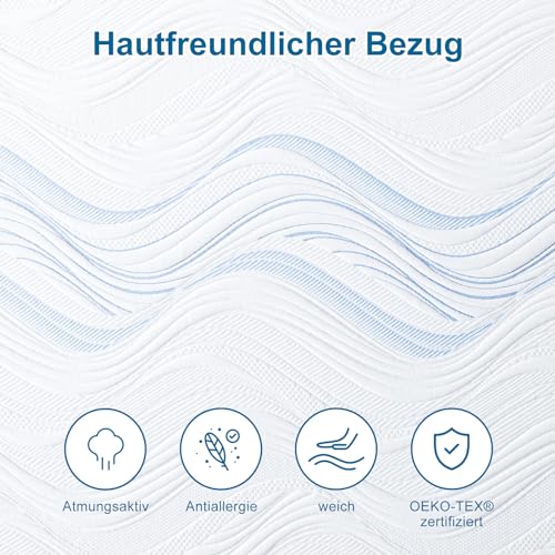 BedStory Topper 160 x 200 cm H3/H4 10 cm High Gel Cold Foam Mattress Topper | For bed, box spring bed, sofa bed and caravan, washable cover, double slip resistance, Oeko-Tex Standard 100.