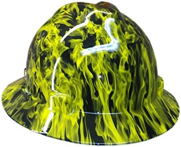 Izzo Graphics Yellow Fire MSA V-Guard Full Brim Hard Hat