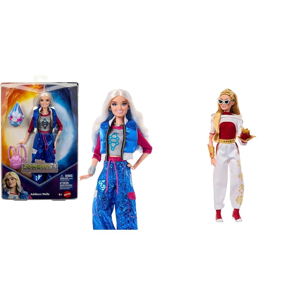 Bundle of Mattel Disney Zombies 4: Dawn of The Vampires Addison Wells Doll with Outfit & 6 Accessories + Mattel Disney Zombies 4: Dawn of The Vampires Nova Bright Doll with Outfit & 5 Accessories Image