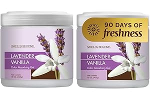 SMELLS BEGONE Air Freshener Odor Absorber Gel - 15 oz, Pack of 2 - Absorbs and Eliminates Odor in Pet Areas, Bathrooms, Cars, & Boats - Made with Essential Oils - Lavender Vanilla Scent